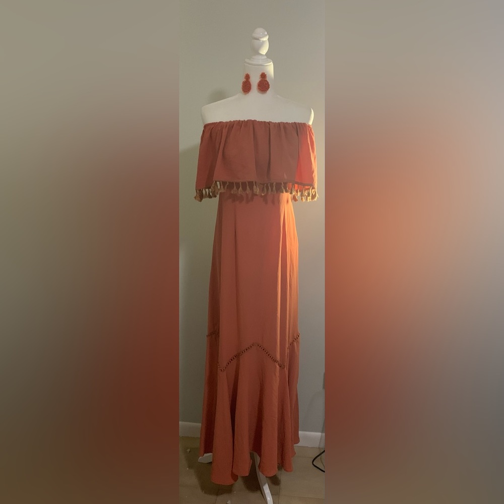 Offshoulder Vintage boho tassel Dress